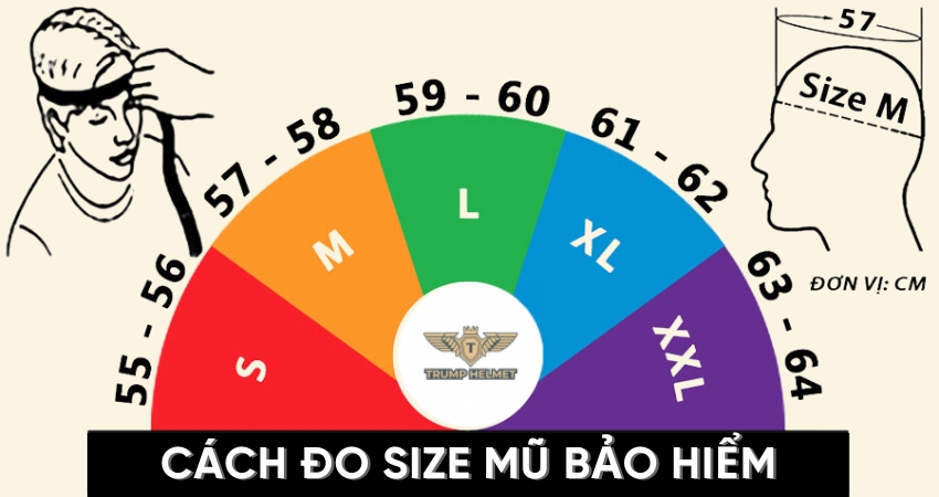 bảng size mũ bảo hiểm tại Trump Helmet